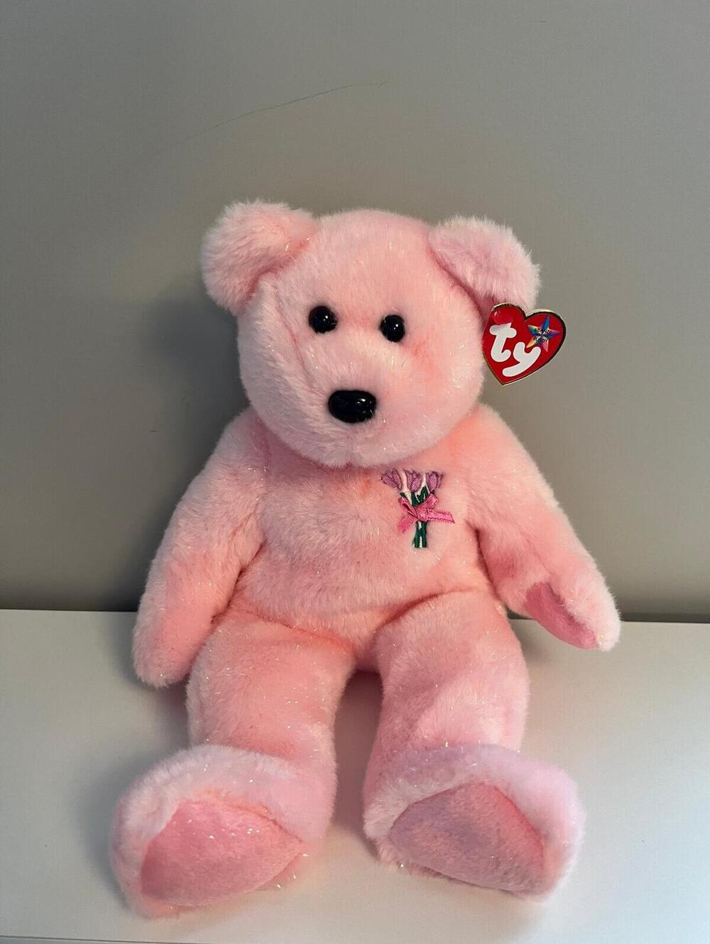 Ty Beanie Buddy “Mum” the Pink Sparkly Flower Bear - Mothers Day (13.5 inch)